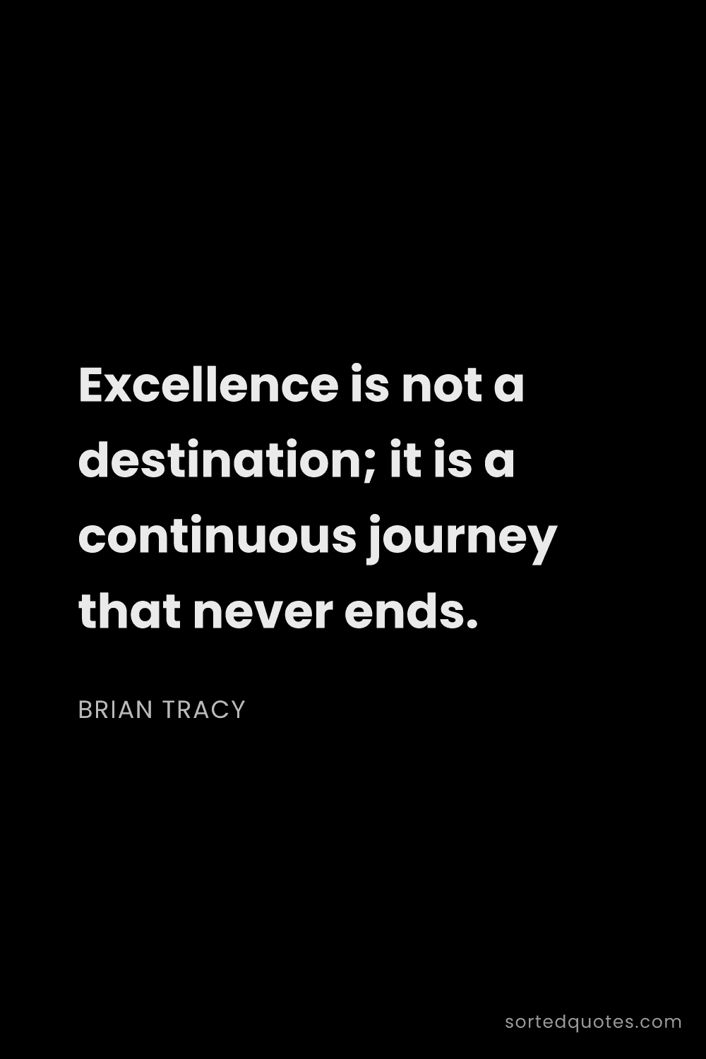 Quote by Brian Tracy: "Excellence is not a destination; it is a continuou..."