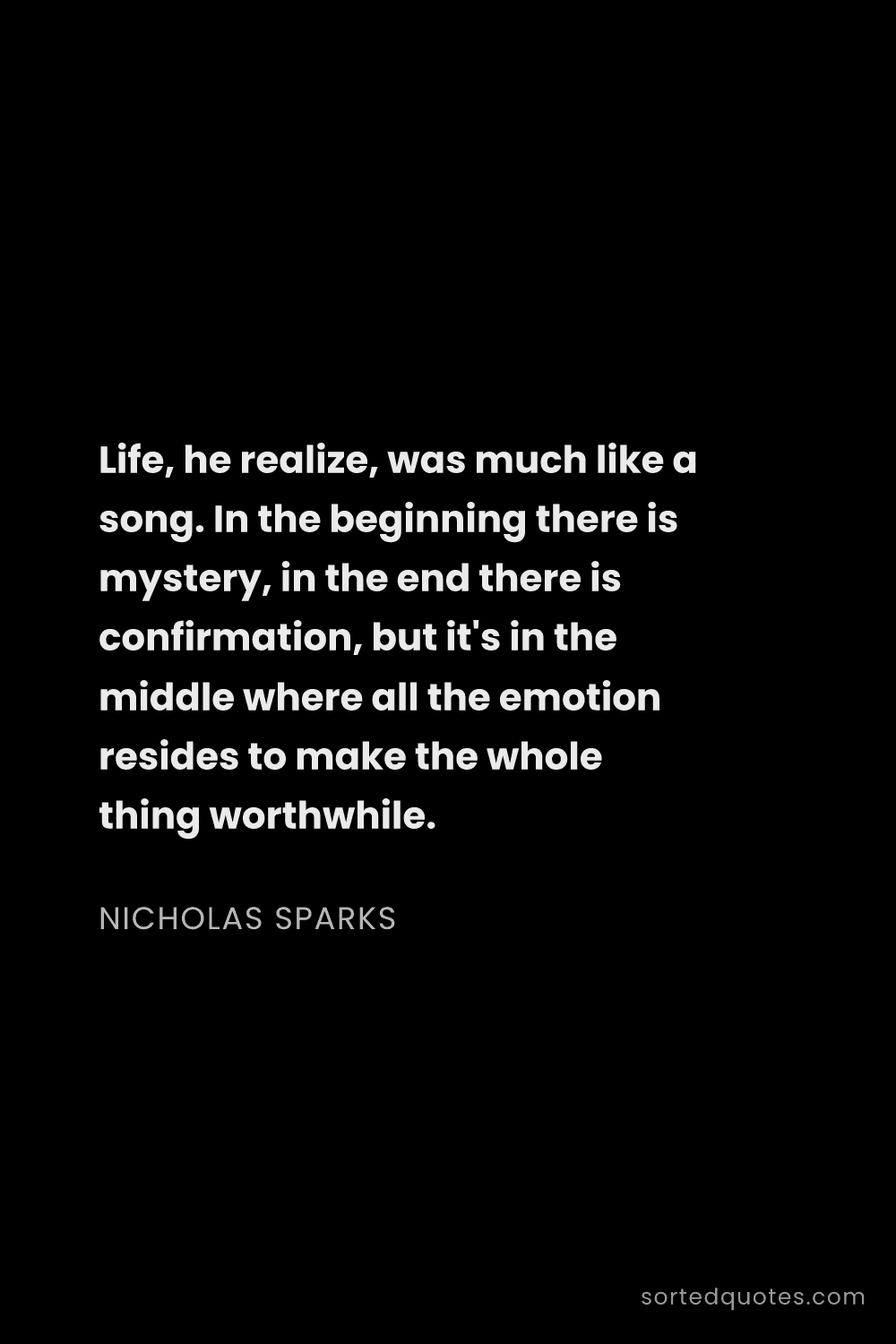 Quote by Nicholas Sparks: "Life, he realize, was much like a song. In the beg..."