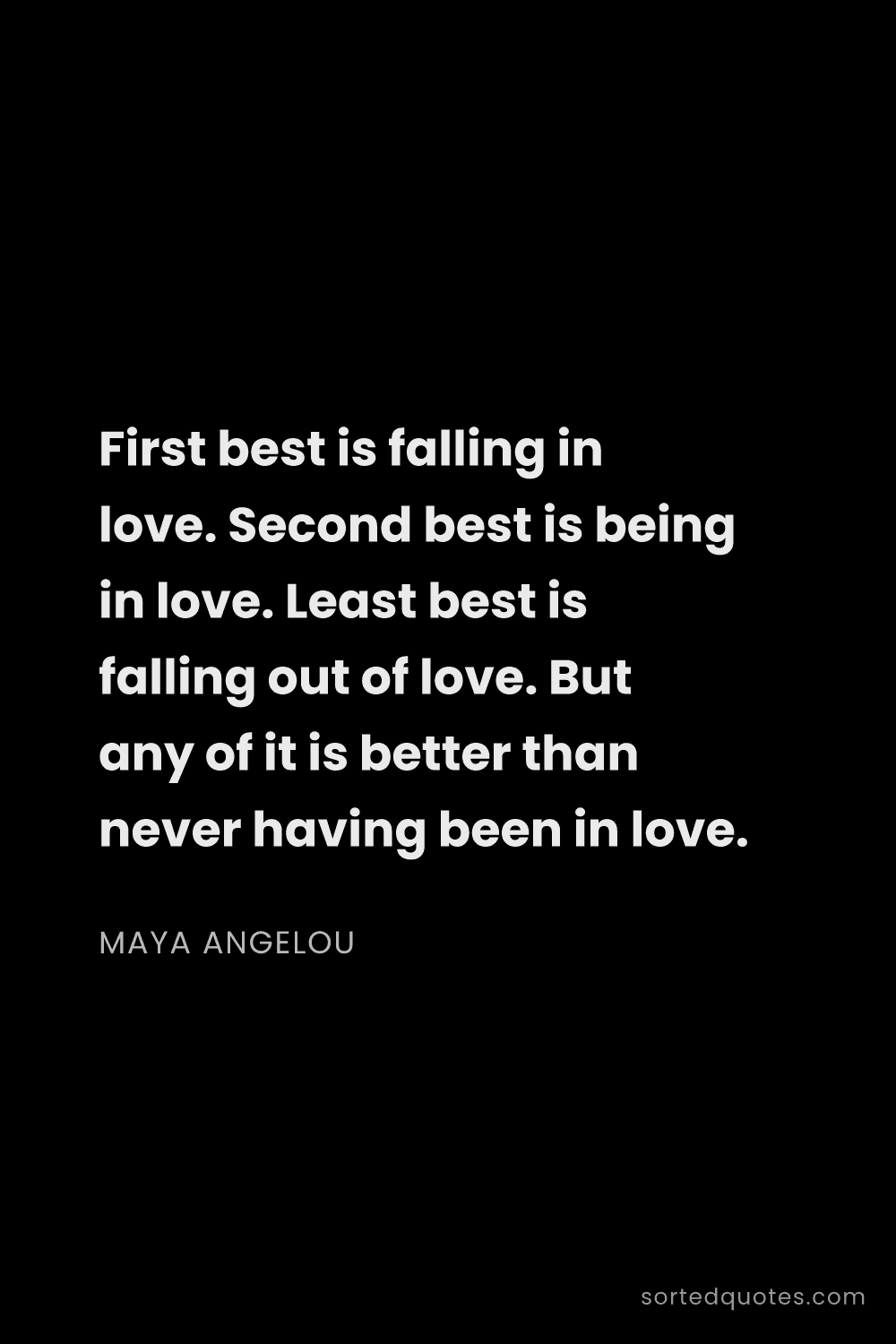 Quote by Maya Angelou: "First best is falling in love. Second best is bein..."