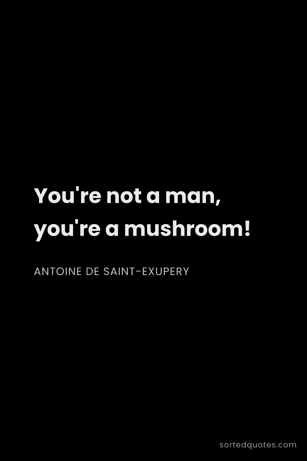 Quote by Antoine de Saint-Exupery: "You're not a man, you're a mushroom!..."