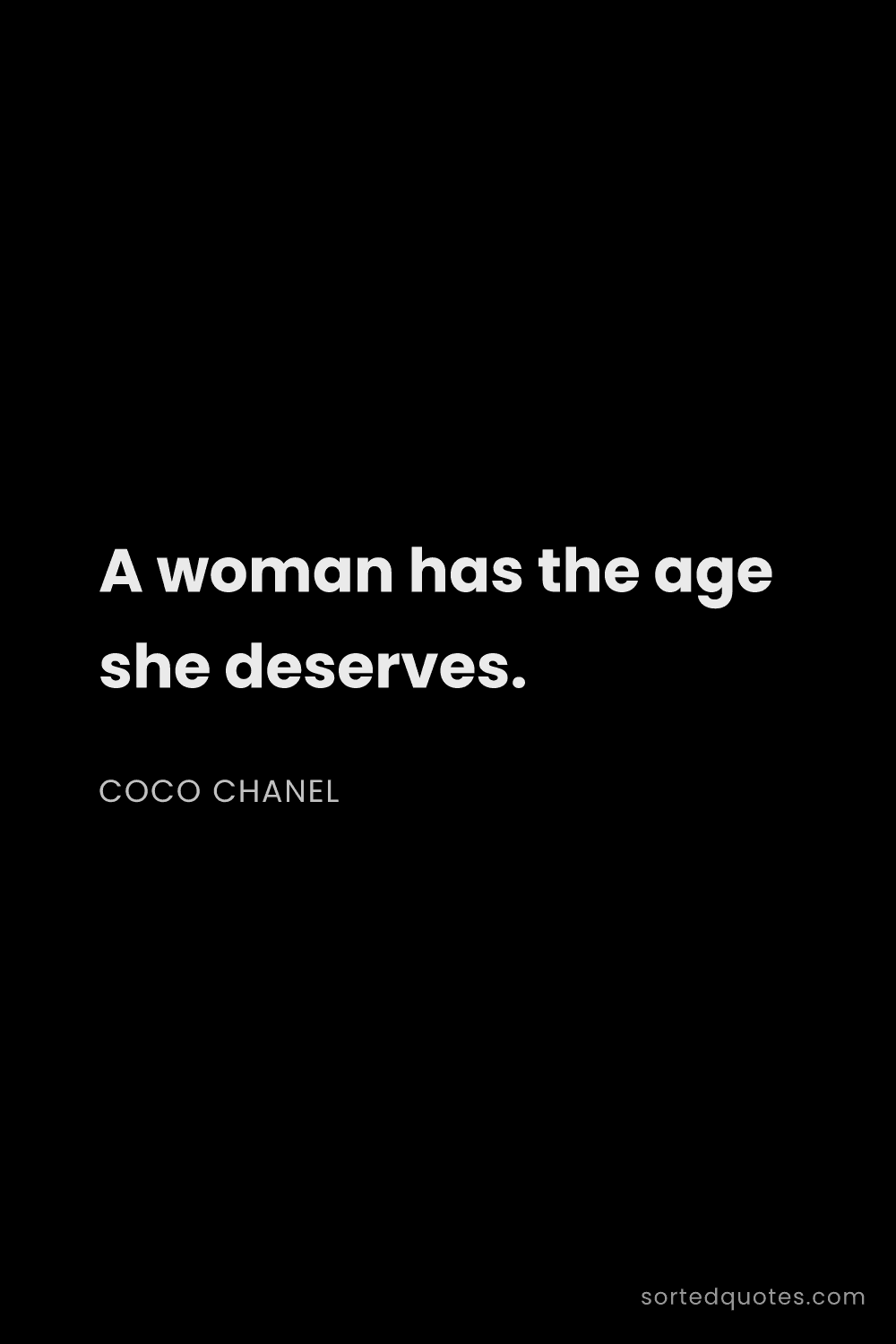 Quote by Coco Chanel: "A woman has the age she deserves...."