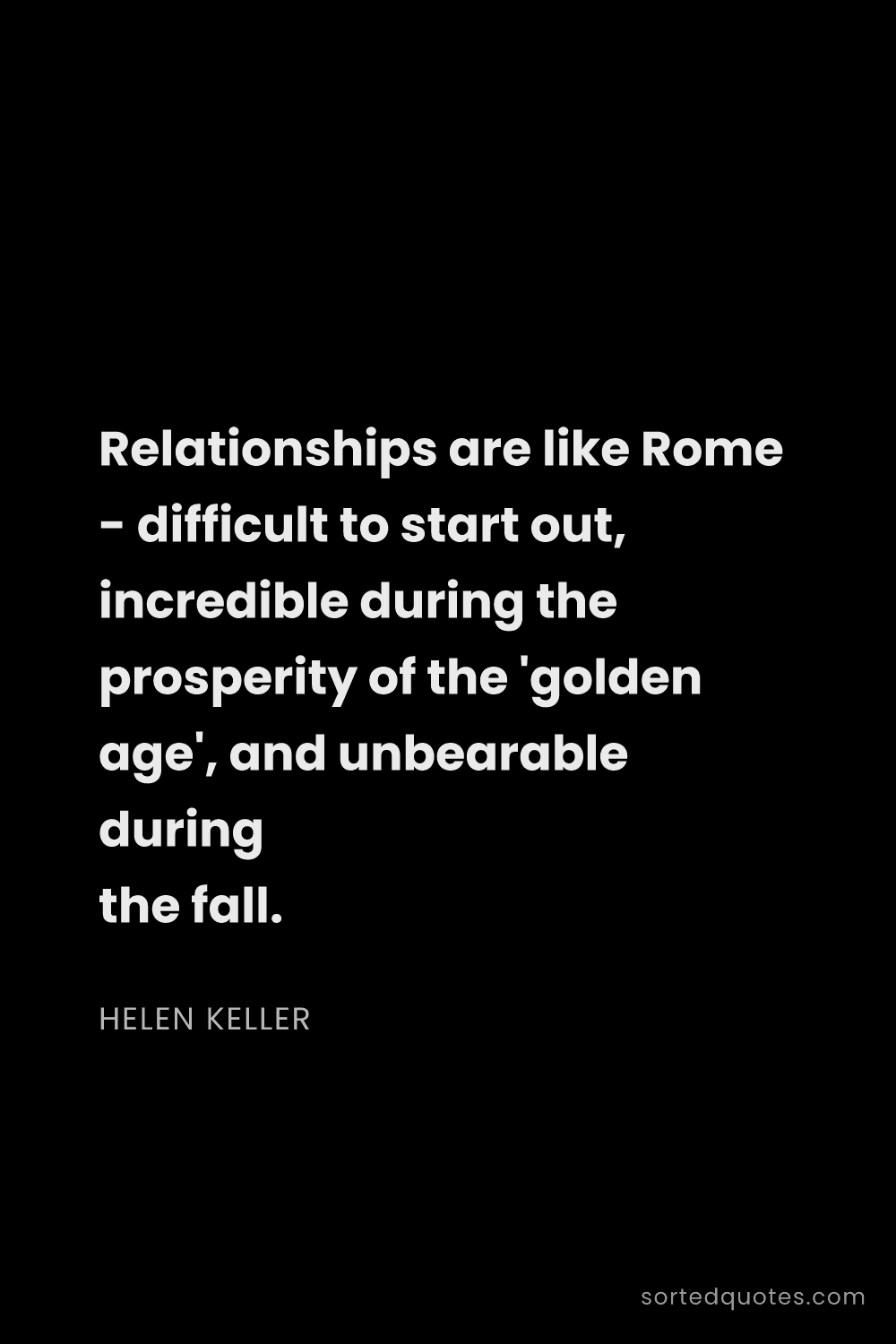 Quote by Helen Keller: "Relationships are like Rome - difficult to start o..."
