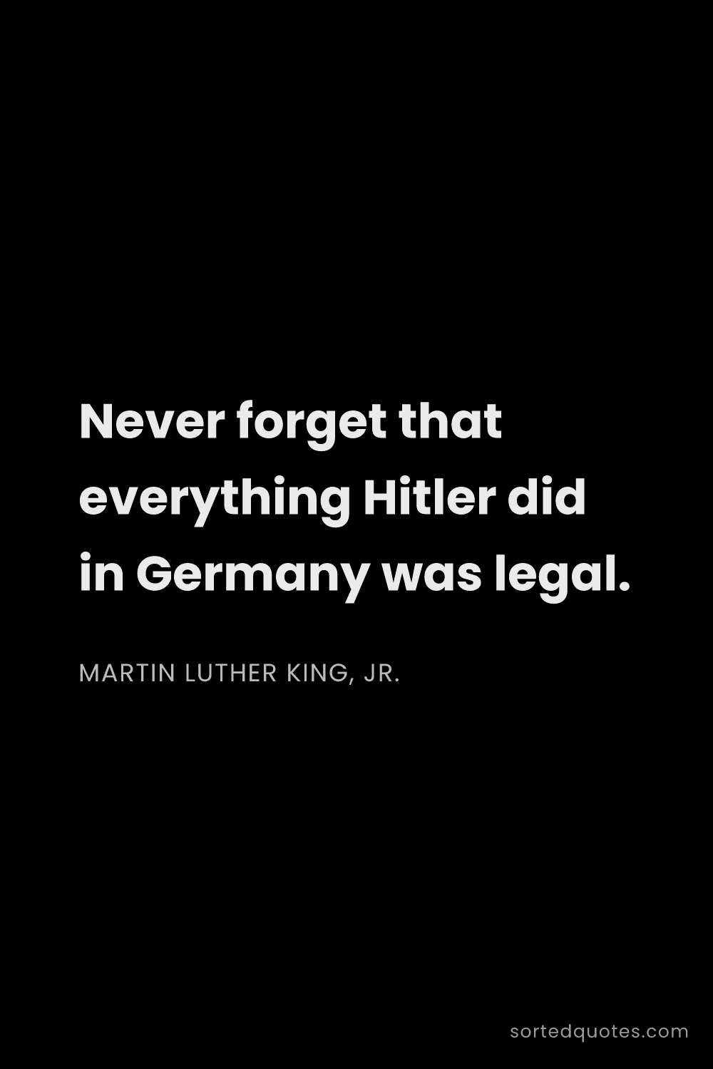 Quote by Martin Luther King, Jr.: "Never forget that everything Hitler did in Germany..."