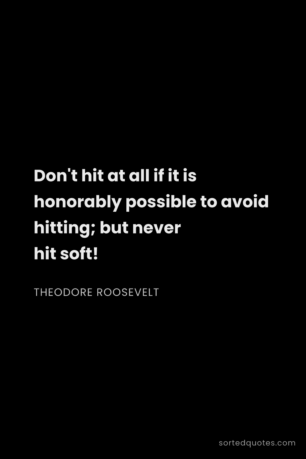 Quote by Theodore Roosevelt: "Don't hit at all if it is honorably possible to av..."