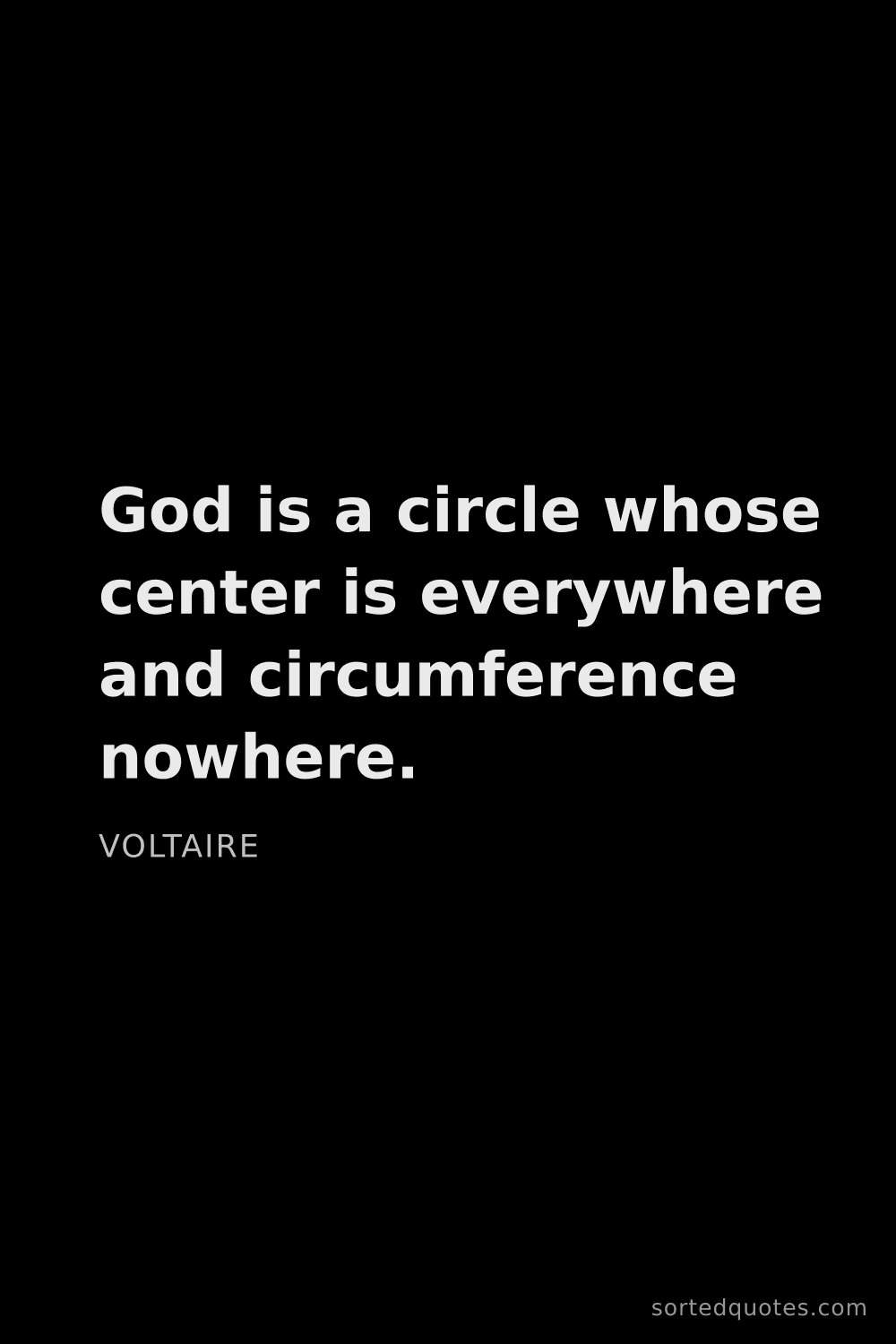 Quote by Voltaire: "God is a circle whose center is everywhere and cir..."