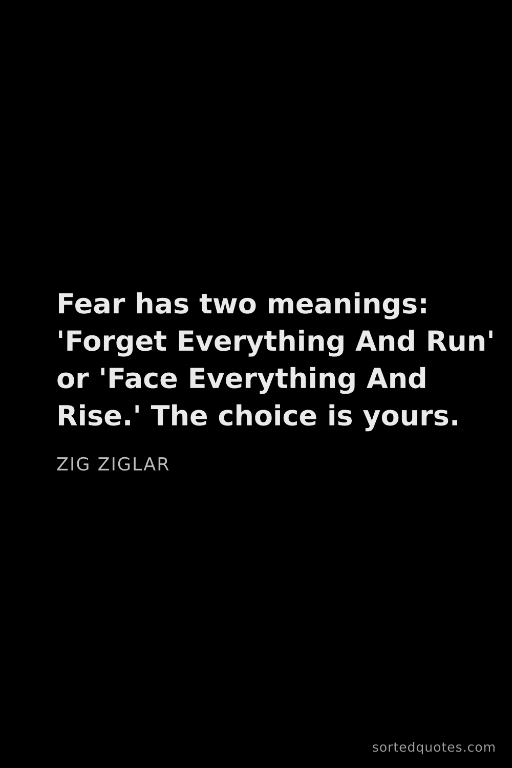Quote by Zig Ziglar: "Fear has two meanings: 'Forget Everything And Run'..."