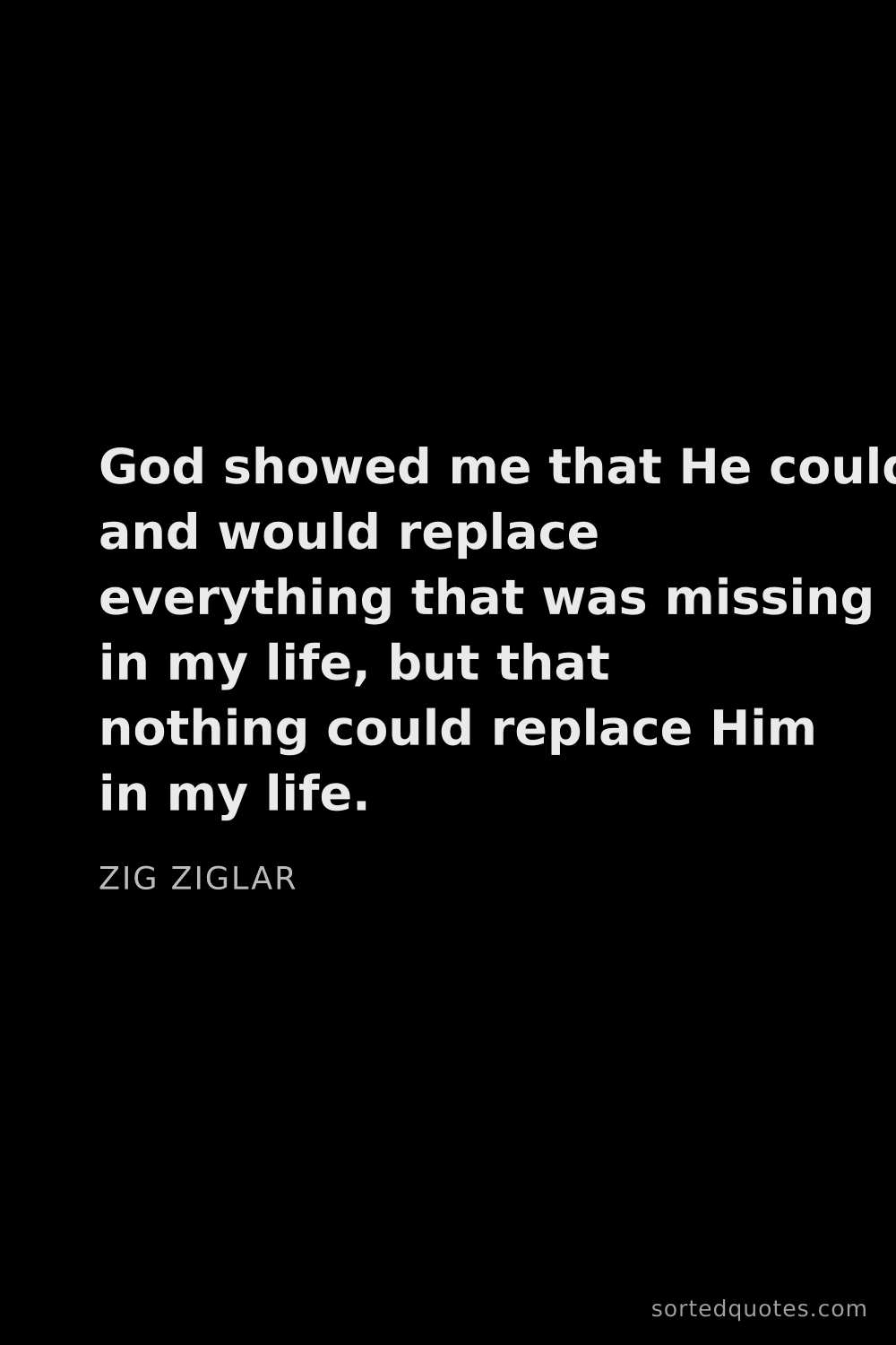 Quote by Zig Ziglar: "God showed me that He could and would replace ever..."
