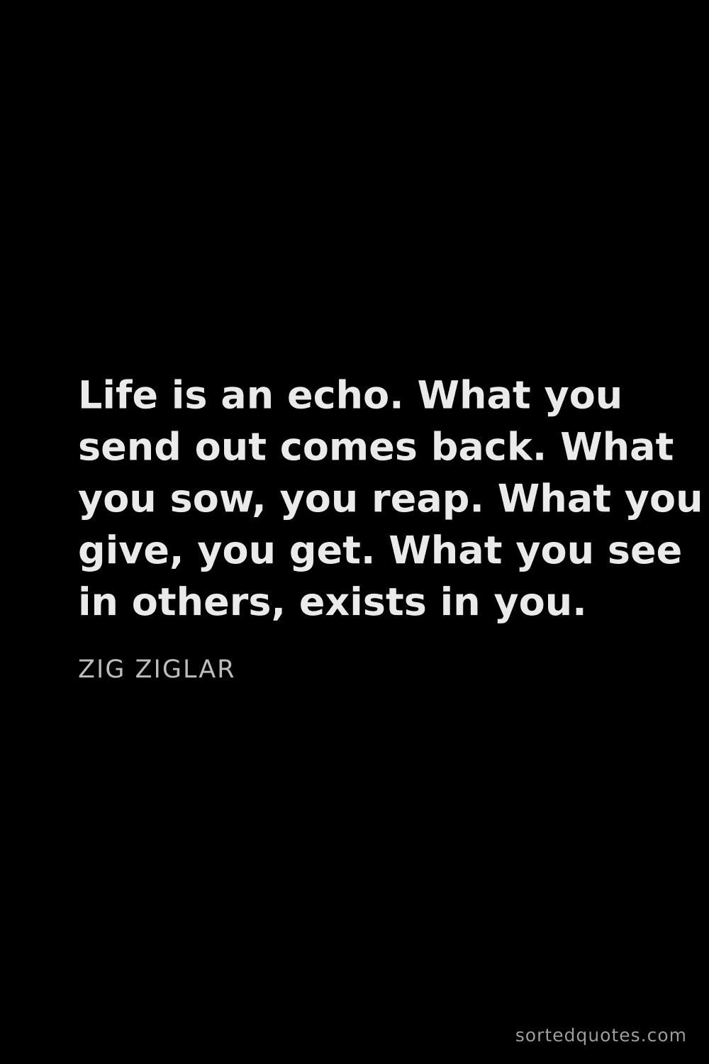 Quote by Zig Ziglar: "Life is an echo. What you send out comes back. Wha..."