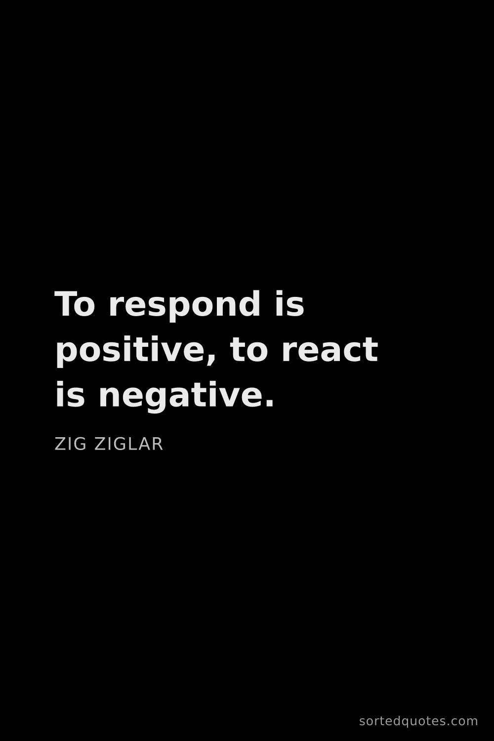 Quote by Zig Ziglar: "To respond is positive, to react is negative...."