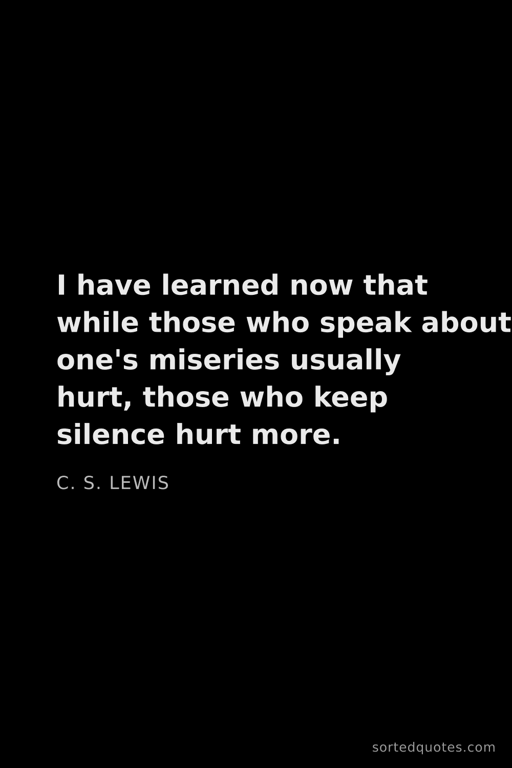 Quote by C. S. Lewis: "I have learned now that while those who speak abou..."