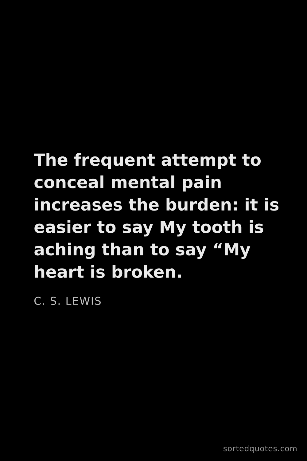 Quote by C. S. Lewis: "The frequent attempt to conceal mental pain increa..."