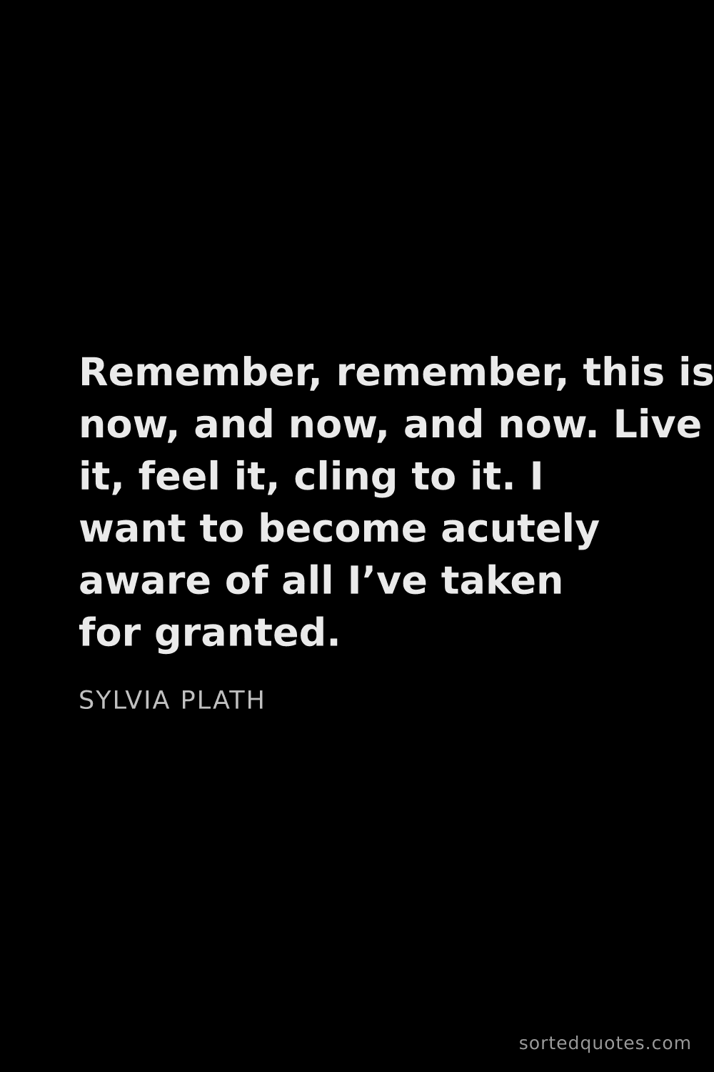 Quote by Sylvia Plath: "Remember, remember, this is now, and now, and now...."
