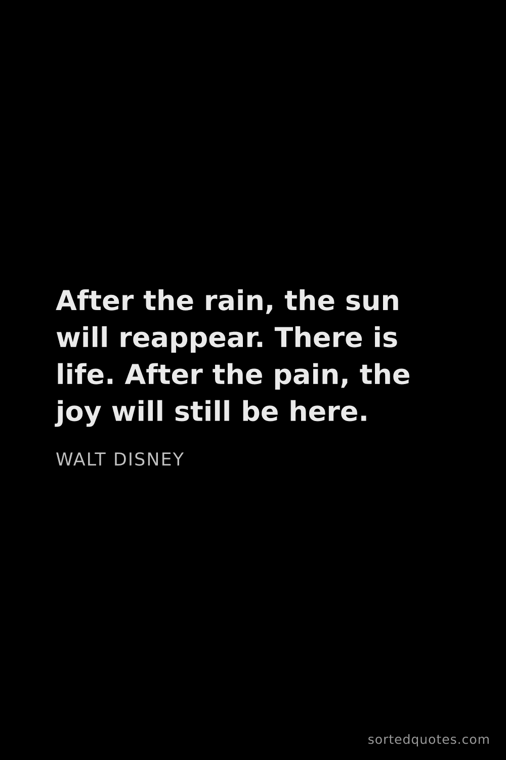 Quote by Walt Disney: "After the rain, the sun will reappear. There is li..."